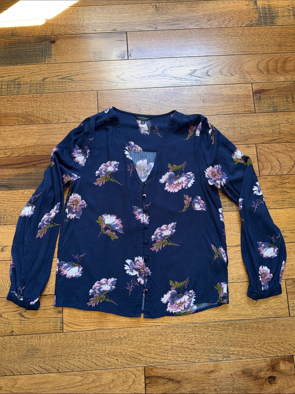 Lucky Brand Navy Floral Button-Front Top